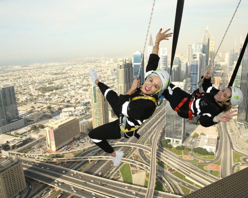 Sky Views Dubai, the emirate's newest attraction for thrill-seekers. Visitors can walk around an glass-floored observation desk, speed down a clear glass slide or don a harness and brave a 53rd-floor outdoor viewing platform. Photo: Sky Views Dubai